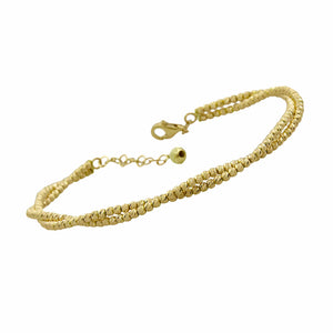 Italian Tricolor Twisted Wavy Diamond Cut Bead Ball Bracelet Bangle Real 14K Yellow Gold - besenn
