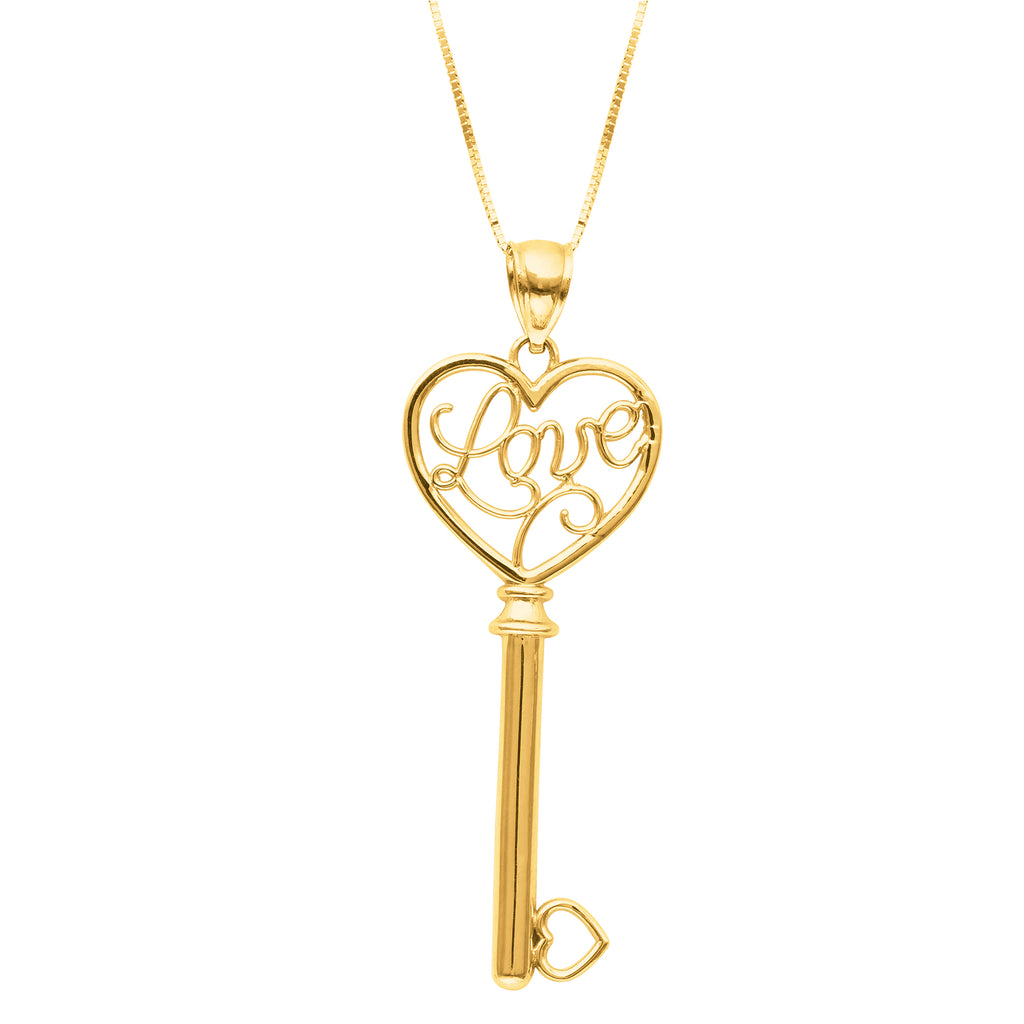 Key Heart Love Mesh Necklace Real 14K Yellow Gold - besenn