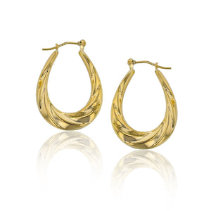 1" Oval Twisted Polished Shiny Hoop Earrings Real 14K Yellow Gold Super Light - besenn
