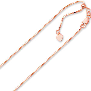 .85mm Solid Adjustable Box Chain Necklace REAL 14K Rose Pink Gold Up To 22" 3.3g - besenn