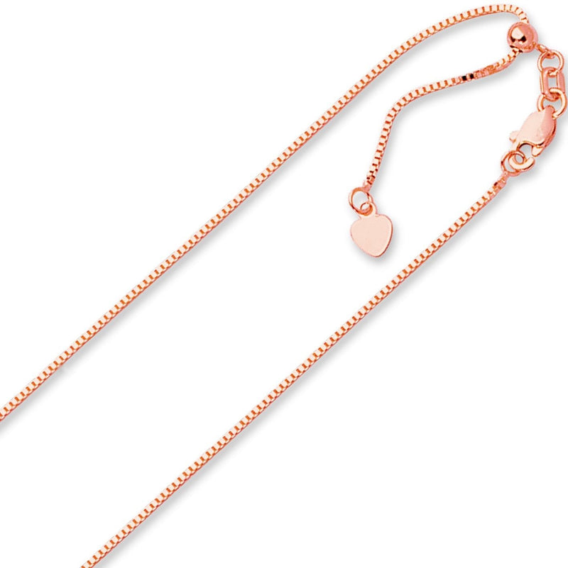 .85mm Solid Adjustable Box Chain Necklace REAL 14K Rose Pink Gold Up To 22