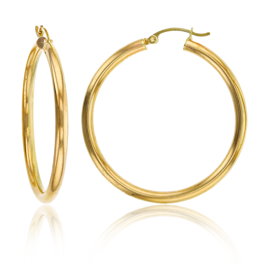 1" 2mm X 25mm Plain All Polished Shiny Hoop Earrings REAL 14K Yellow Gold 0.93gr - besenn