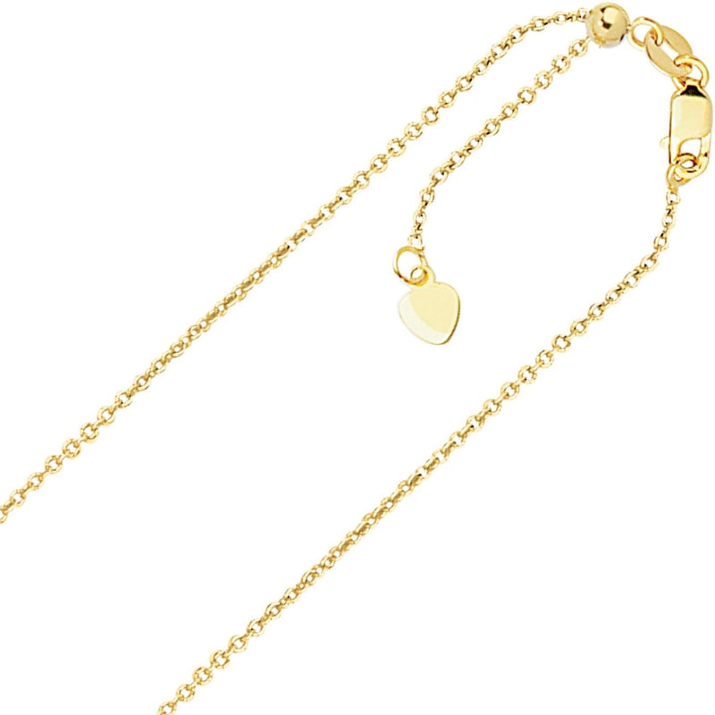 0.9mm Solid Adjustable Cable Chain Necklace REAL 14K Yellow Gold Up To 22