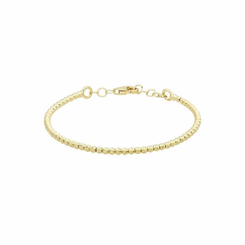 Child's Diamond Cut Beaded Bangle Bracelet Real 14K Yellow Gold - besenn