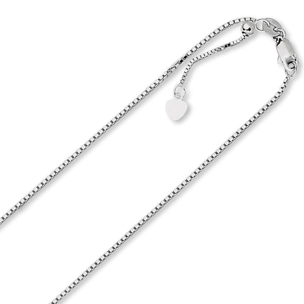 1.1mm Solid Adjustable Box Chain Necklace REAL 14K White Gold Up To 22" 4.1grm - besenn