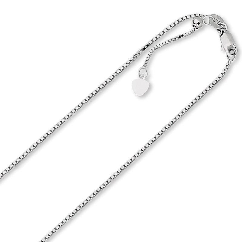1.1mm Solid Adjustable Box Chain Necklace REAL 14K White Gold Up To 22