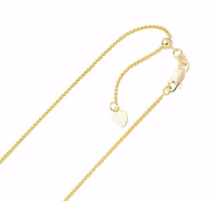 1mm Solid Adjustable Spiga Wheat Chain Necklace REAL 10K Yellow Gold 22" 2.4gr - besenn