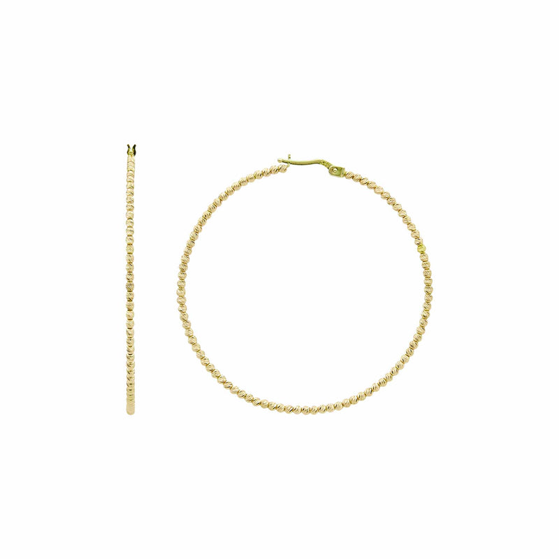 1 3/8" Diamond Cut Bead Ball Hoop Earrings Real 14K Rose Gold - besenn