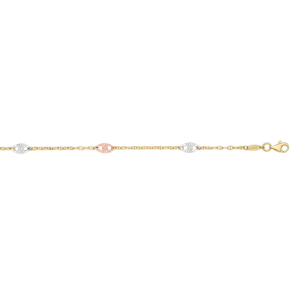 Tricolor Mariner Link Anklet Real 14K Yellow Gold - besenn