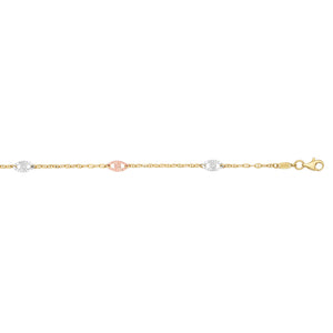 Tricolor Mariner Link Anklet Real 14K Yellow Gold - besenn