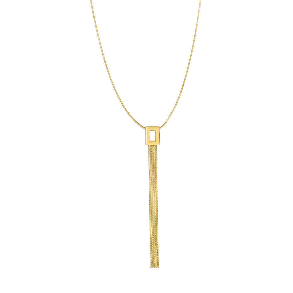 Lariat Style Tassel Drop Necklace Real 14K Yellow Gold - besenn