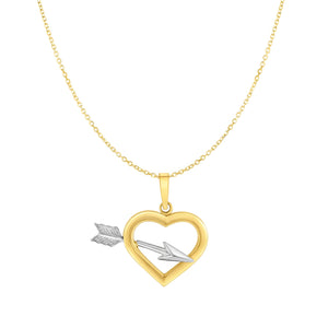 Heart Arrow Two-Tone Necklace Real 10K Yellow Gold - besenn