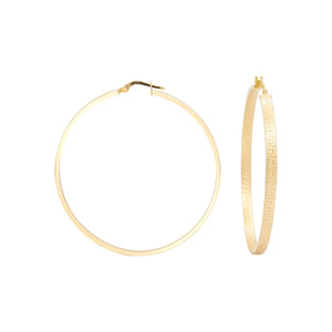 1/2" Edged Greek Key Design Textured Huggie Hoop Earrings Real 14K Yellow Gold - besenn