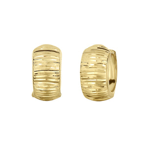 Diamond Cut Shiny Huggie Reversible Hoop Earrings Real 10K Yellow Gold - besenn