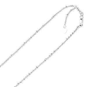 1.5mm Solid Adjustable Sparkle Twisted Rock Chain REAL 10K White Gold Up To 22" - besenn