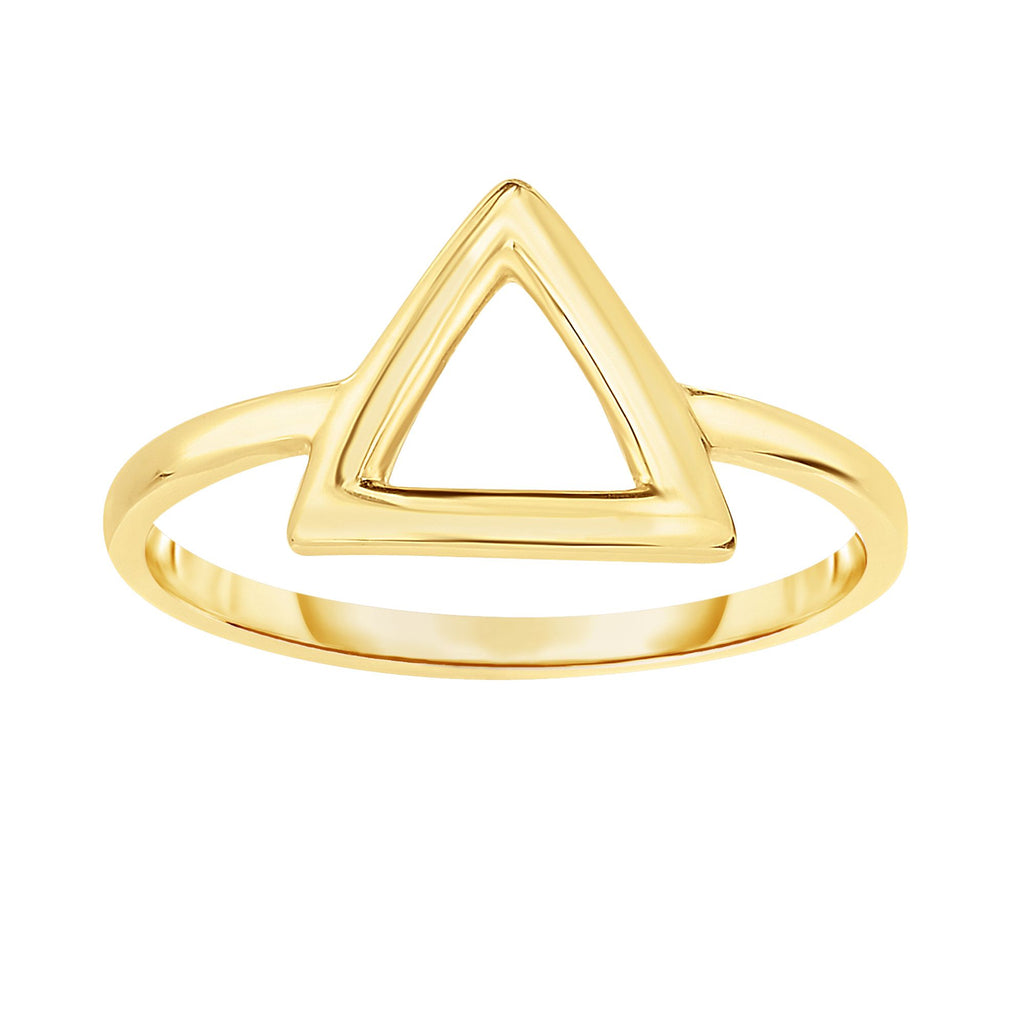 Shiny Square Tube Open 3 Point Triangle Ring Real 14K Yellow Gold - besenn