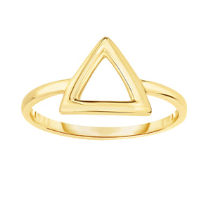 Shiny Square Tube Open 3 Point Triangle Ring Real 14K Yellow Gold - besenn