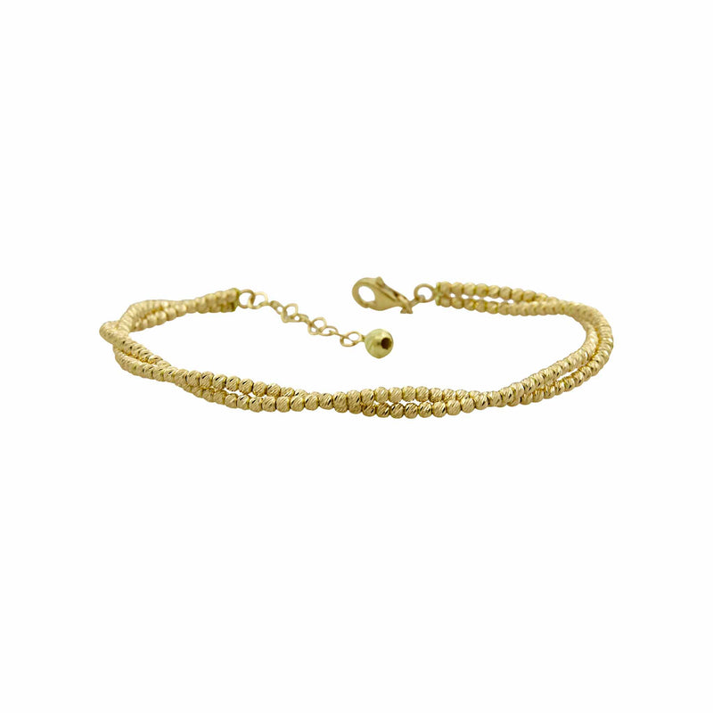 Italian Tricolor Twisted Wavy Diamond Cut Bead Ball Bracelet Bangle Real 14K Yellow Gold - besenn