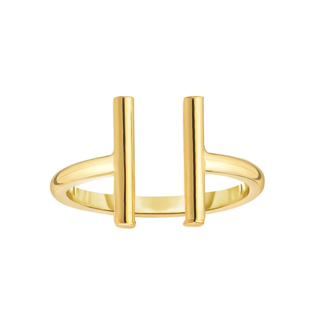 Fancy Open Ring with Barends Real 14K Yellow Gold - besenn