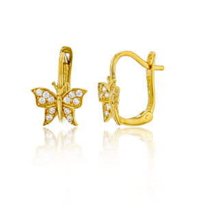 Italian CZ Butterfly Huggie Earrings Real 14K Yellow Gold - besenn