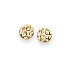 Diamond Cut Button Shape Stud Earrings Real 14kt Yellow Gold - besenn