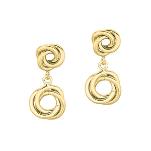 Shiny Double Love Knot Drop Earrings Real 14K Yellow Gold - besenn