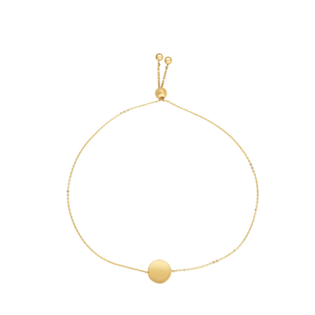 Plain Disc Adjustable Cable Chain Bracelet Real 14kt Yellow Gold - besenn