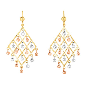 Tricolor Chandelier Bead Ball Drop Earrings Real 14kt Tricolor Gold - besenn