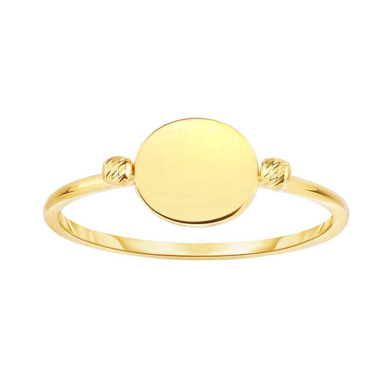 Shiny Flat Round Disc Bead Ring Real 14K Yellow Gold - besenn