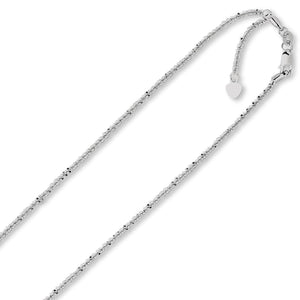 1.5mm Solid Adjustable Sparkle Twisted Rock Chain REAL 14K White Gold Up To 22" - besenn