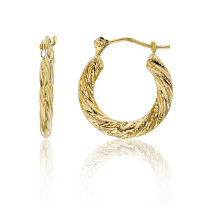 5/8" Italian Textured Twisted Hoop Earrings Real 14K Yellow Gold