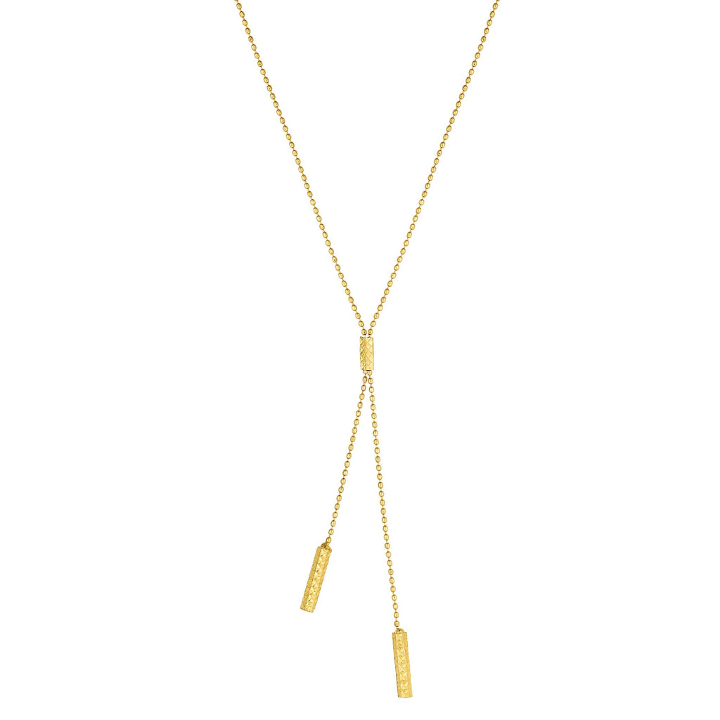 Bead Ball Drop Barrel Necklace Real 14K Yellow Gold - besenn