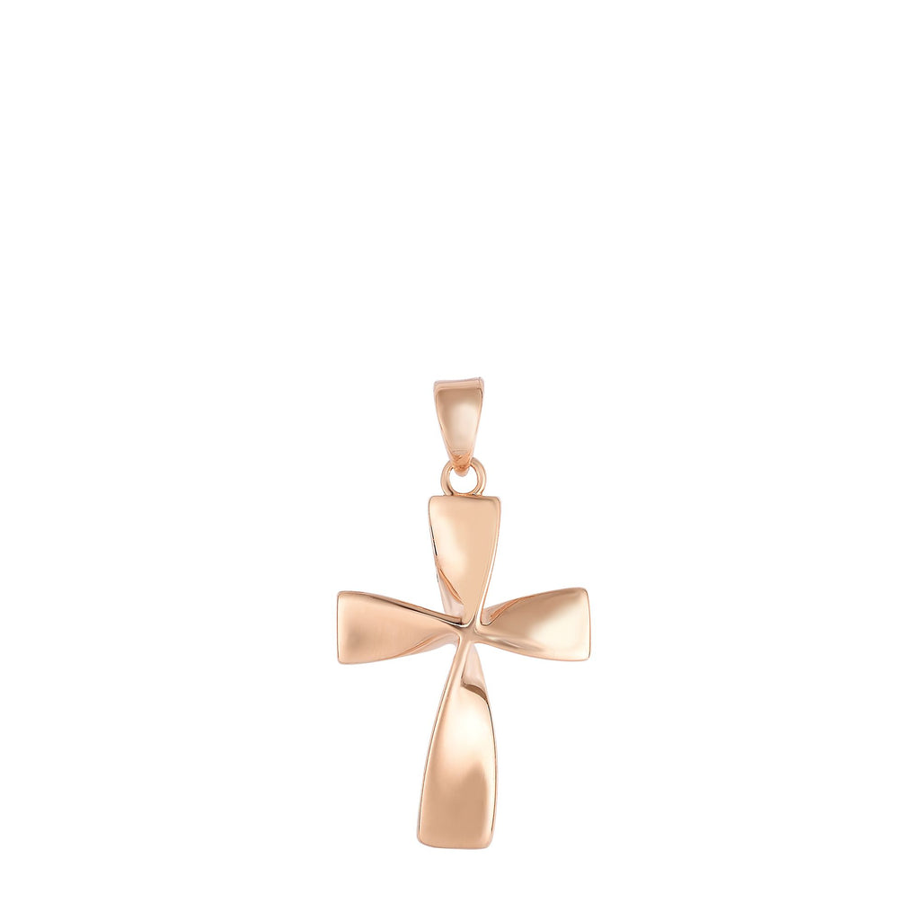1" Twisted Plain Shiny Cross Pendant Real 14K Rose Gold - besenn