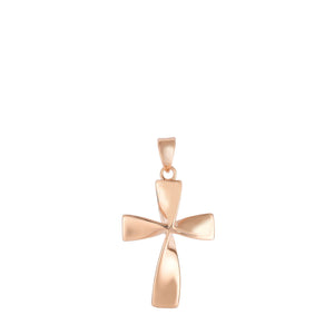 1" Twisted Plain Shiny Cross Pendant Real 14K Rose Gold - besenn