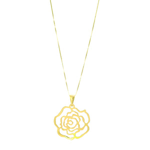 1" Flower Pattern Shiny Love Necklace Real 14K Yellow Gold - besenn