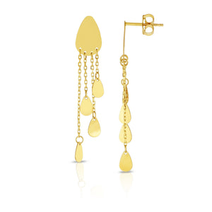 Tear Drop Down Multi Strand Dangle Earrings Real 14kt Yellow Gold - besenn