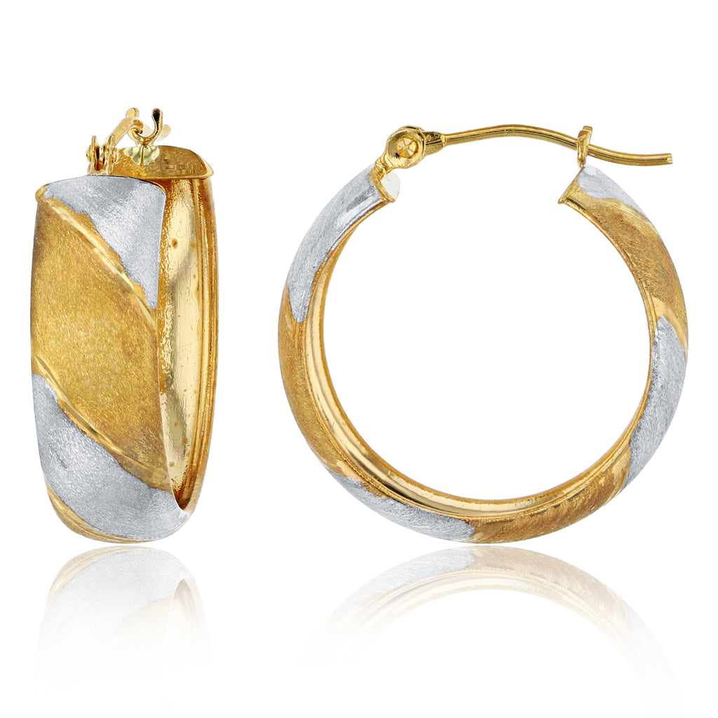 3/4" Matte Two-Tone Hoop Earrings Real 14K Gold - besenn