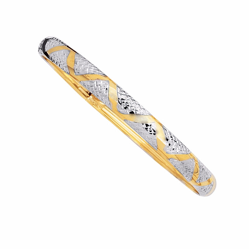 Two-Tone Textured Diamond Cut Bangle Bracelet Real Solid 10K Yellow White Gold - besenn