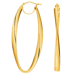 1 3/4" Oval Oblong Hoop Earrings Real 14K Yellow Gold - besenn