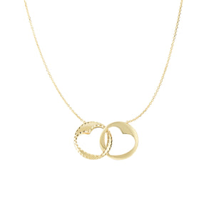 Two Interlocked Open Heart Necklace Engraved "I love you" Real 14K Yellow Gold - besenn