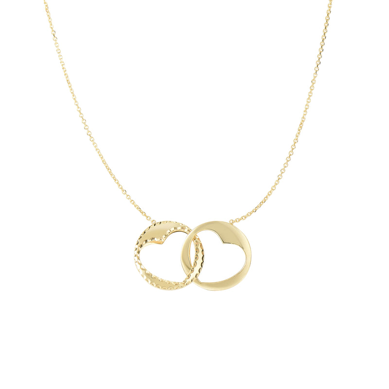 Two Interlocked Open Heart Necklace Engraved 