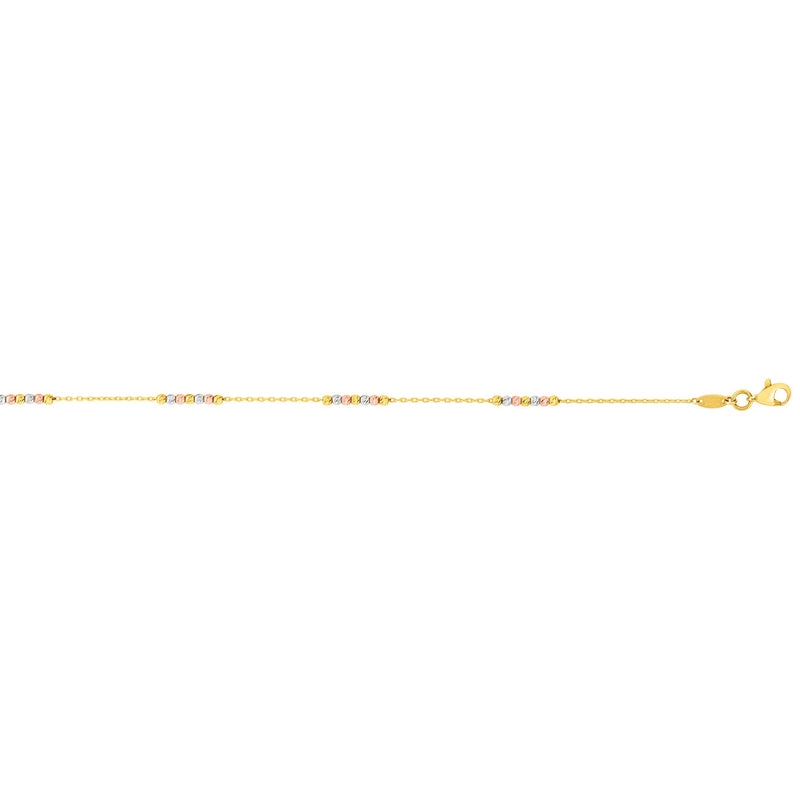 Diamond Cut Bead Ball Tricolor Station Anklet Real 14K Yellow Gold - besenn