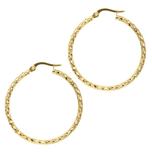 Filigree Diamond Cut Sparkle Hoop Earrings Real 14K Yellow Gold - besenn