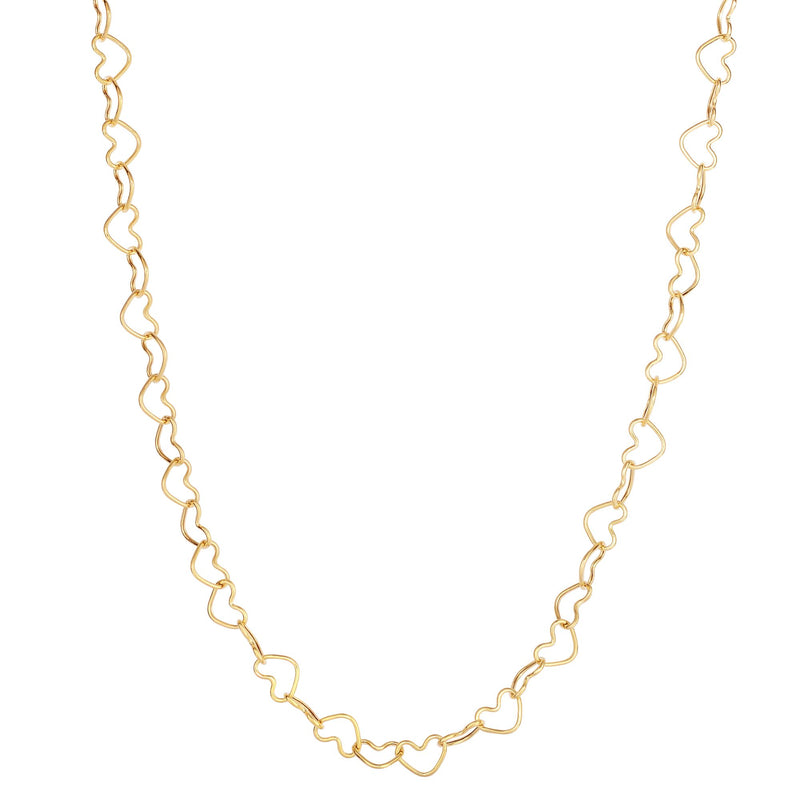 Multiple Open Heart Shiny Plain Necklace Real 14K Yellow Gold - besenn