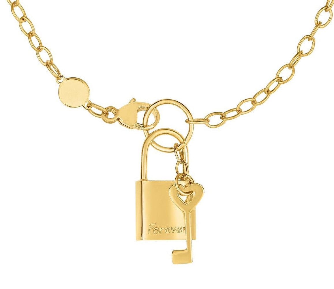 Italian Shiny Lock Key Rolo Necklace Real 14K Yellow Gold – BESENN