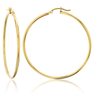 2 3/8" 2mm X 60mm Large Plain Shiny Round Hoop Earrings REAL 14K Yellow Gold - besenn