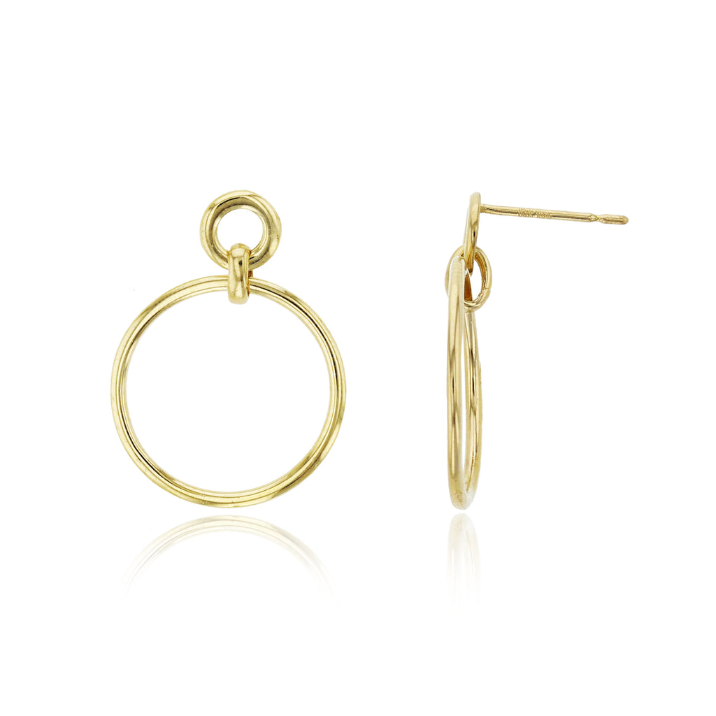 1" Polished Open Circle Dangle Earrings Real 14K Yellow Gold - besenn