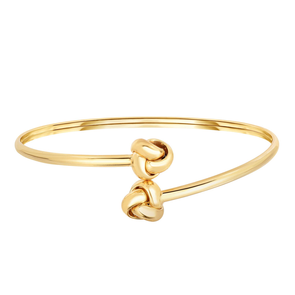 Double Loveknot Shiny Bangle Real 14K Yellow Gold - besenn