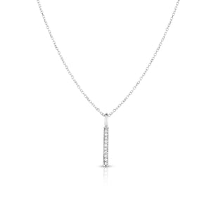 Diamond Bar Drop Necklace 0.06ct Real 14K White Gold