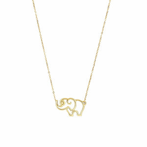 Small Open Elephant Charm Cable Chain Pendant Necklace Real 14K Yellow Gold 17" - besenn